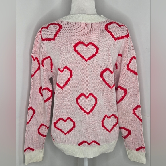 Pink Lily Love Your Heart EUC Knit Heart Sweater Valentine Small Red White - Picture 3 of 15